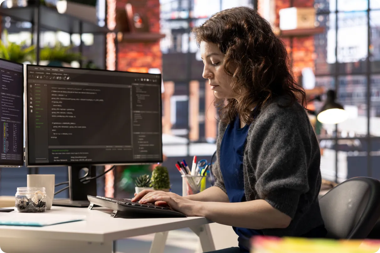 Professional at work in the full stack development role the internship prepares you for